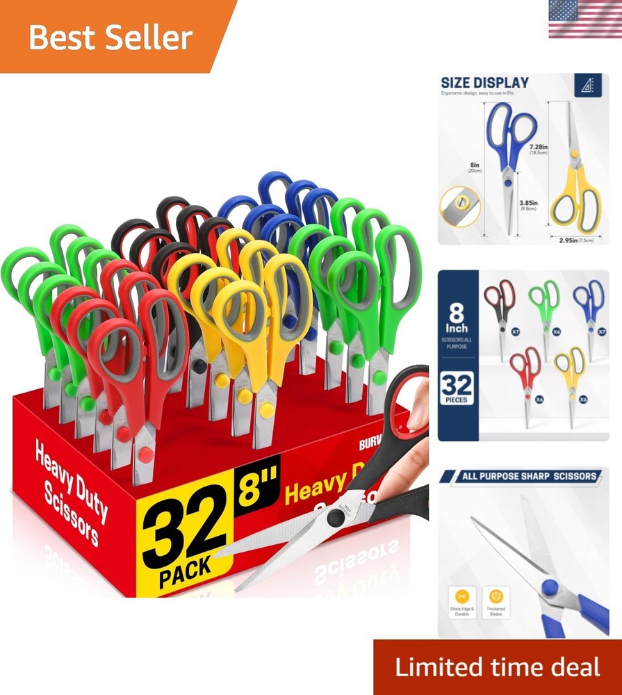 Scissors Bulk Set of 32-Pack, 8" All Purpose Multipurpose Sharp Sewing Craft ...