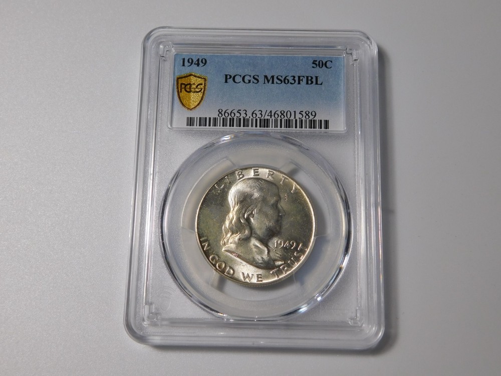 1949  FRANKLIN SILVER COIN HALF DOLLAR GOLD SHIELD PCGS GRADED MS63FBL