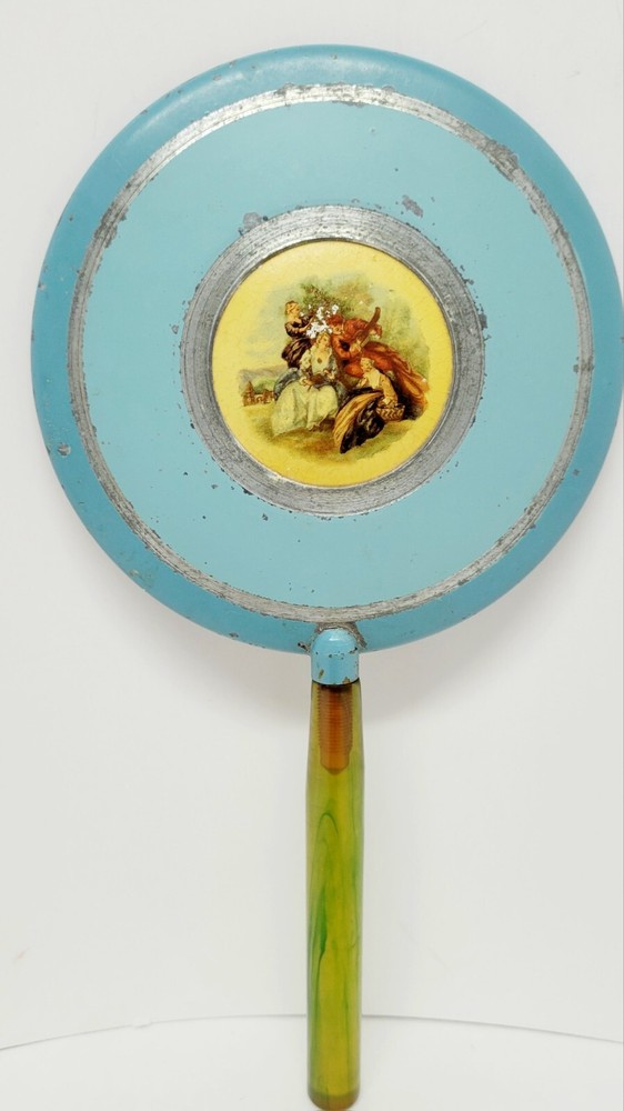 Vintage Victorian Handheld Mirror 40s Translucent Chartreuse Lucite Handle 8.5"