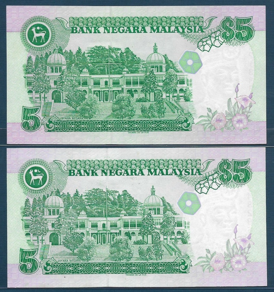 Malaysia 5 Ringgit 2 Pcs Lot, 1989 1991, P 28b 28c, UNC