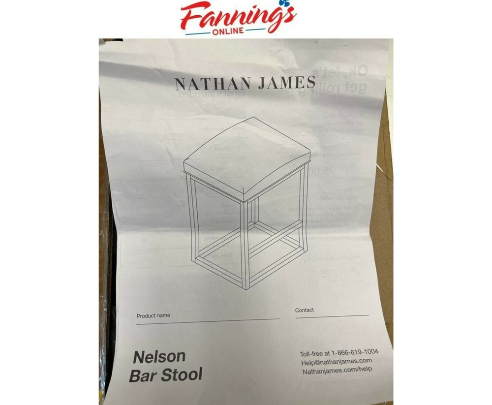 Opened Nathan James Nelson Backless Pub-Height Kitchen Counter Bar Stool 22103