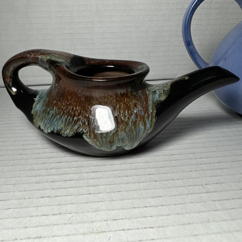 Teapots Drip Glaze And Blue Creamer Planter