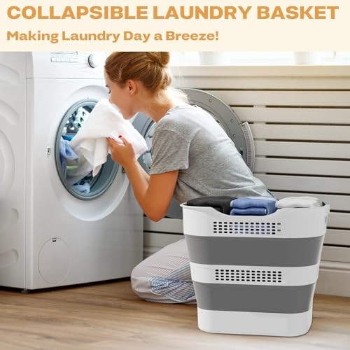 43L(11.5Gallon) Collapsible Laundry Basket with Handles, Foldable Laundry Grey