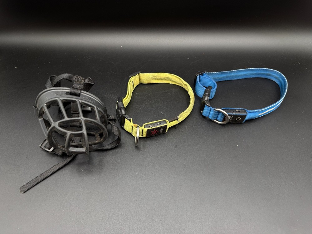Baskerville Ultra Muzzle Size 3 + Two Dog Collars Bundle – Used, As-Is Pet Gear
