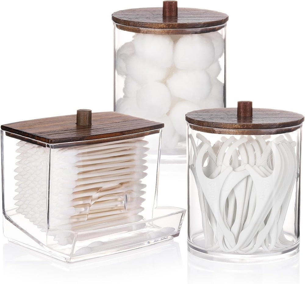 Tbestmax Qtips Dispenser Bathroom Container, 10/12 oz Group D-L size Brown