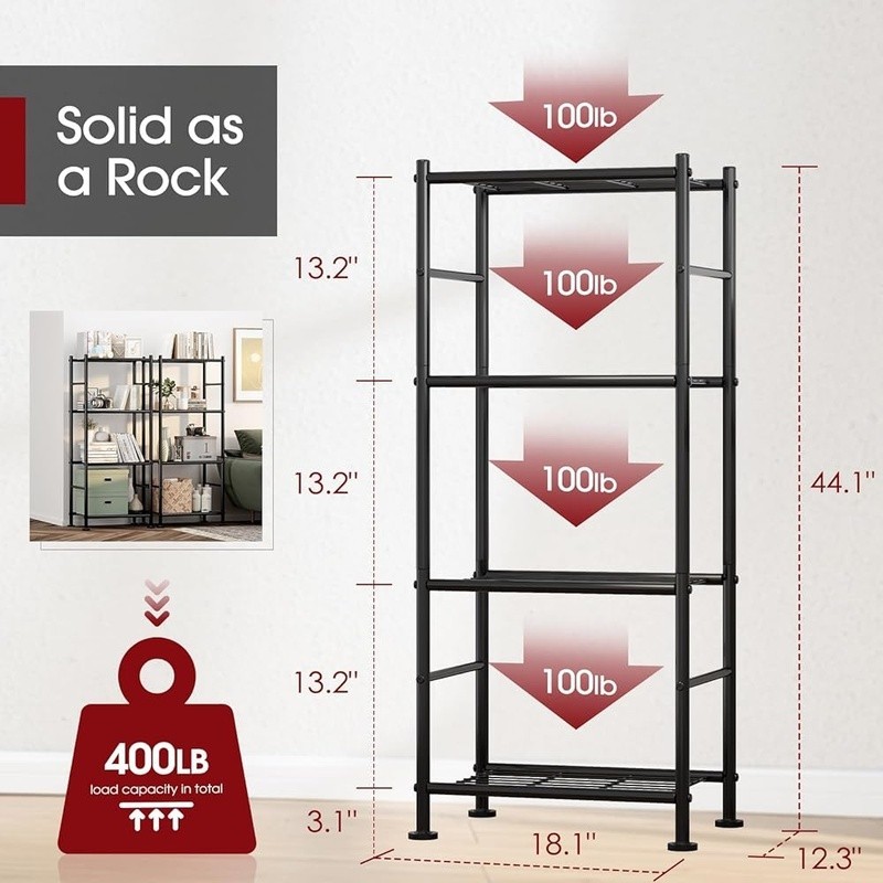 5-Tier Heavy Duty Wire Shelving Unit Space Saving Storage Rack Adjustable Feet