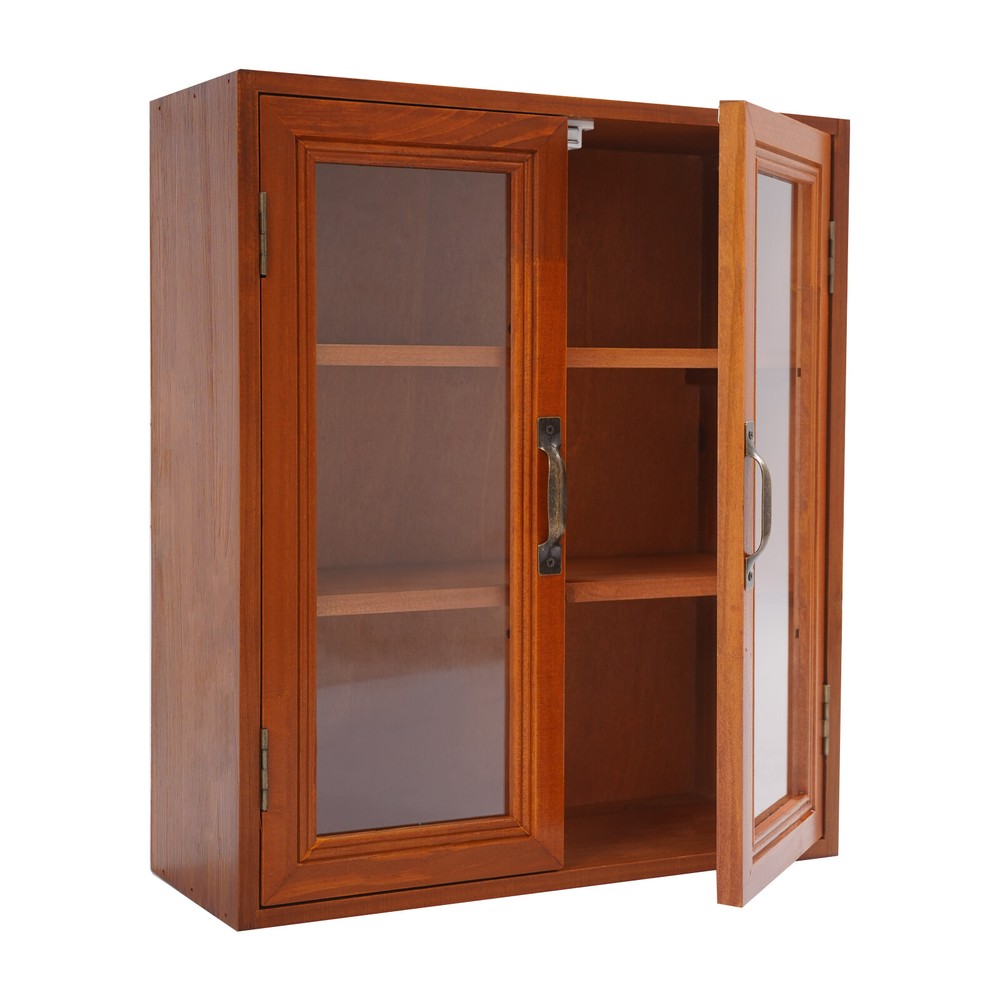 Brown Storage Cabinet 3 Tiers Solid Wood Storage Cupboards Rectangle Modern