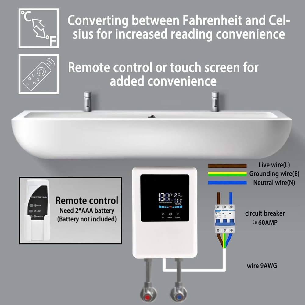 Calentador de agua eléctrico sin tanque de 110 V, 5000 W, calentador de agua ins