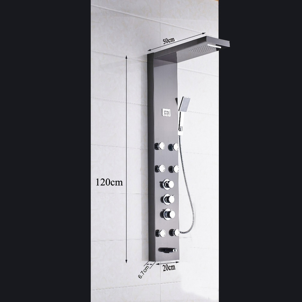 Black Shower Panel Rain&Waterfall Digital Display Handheld Spray Wall Mount Taps