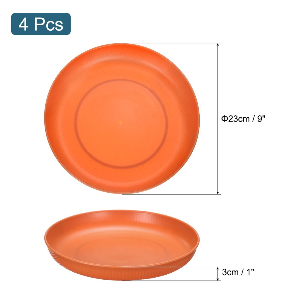 4Pcs Plastic Plates Set 9 Inch Unbreakable Dinner Plates, Orange