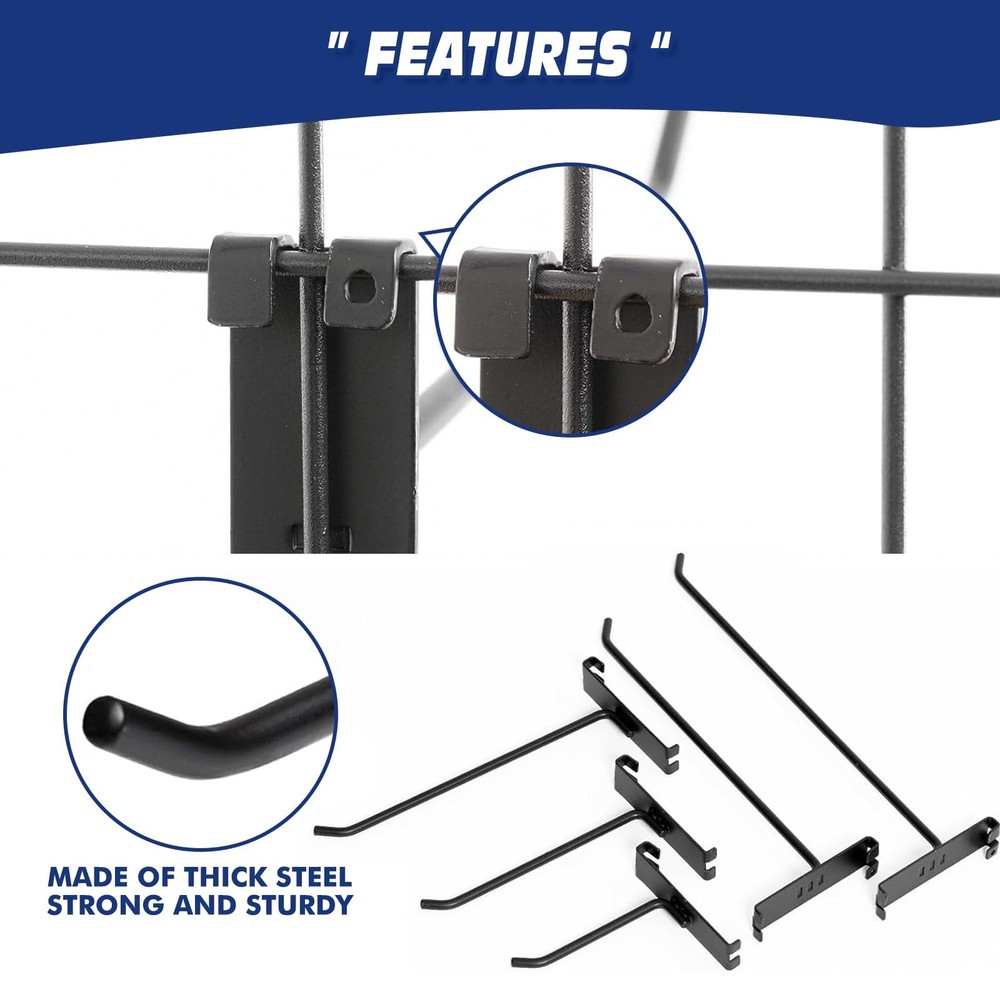 20 Pack 4" Black Grid Wall Hooks Grid Panel Hooks for Retail Home Garage