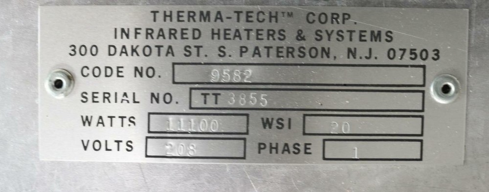 Therma-Tech Type B Code 9582 11100 Watt Infrared Heater, 24" x 24"