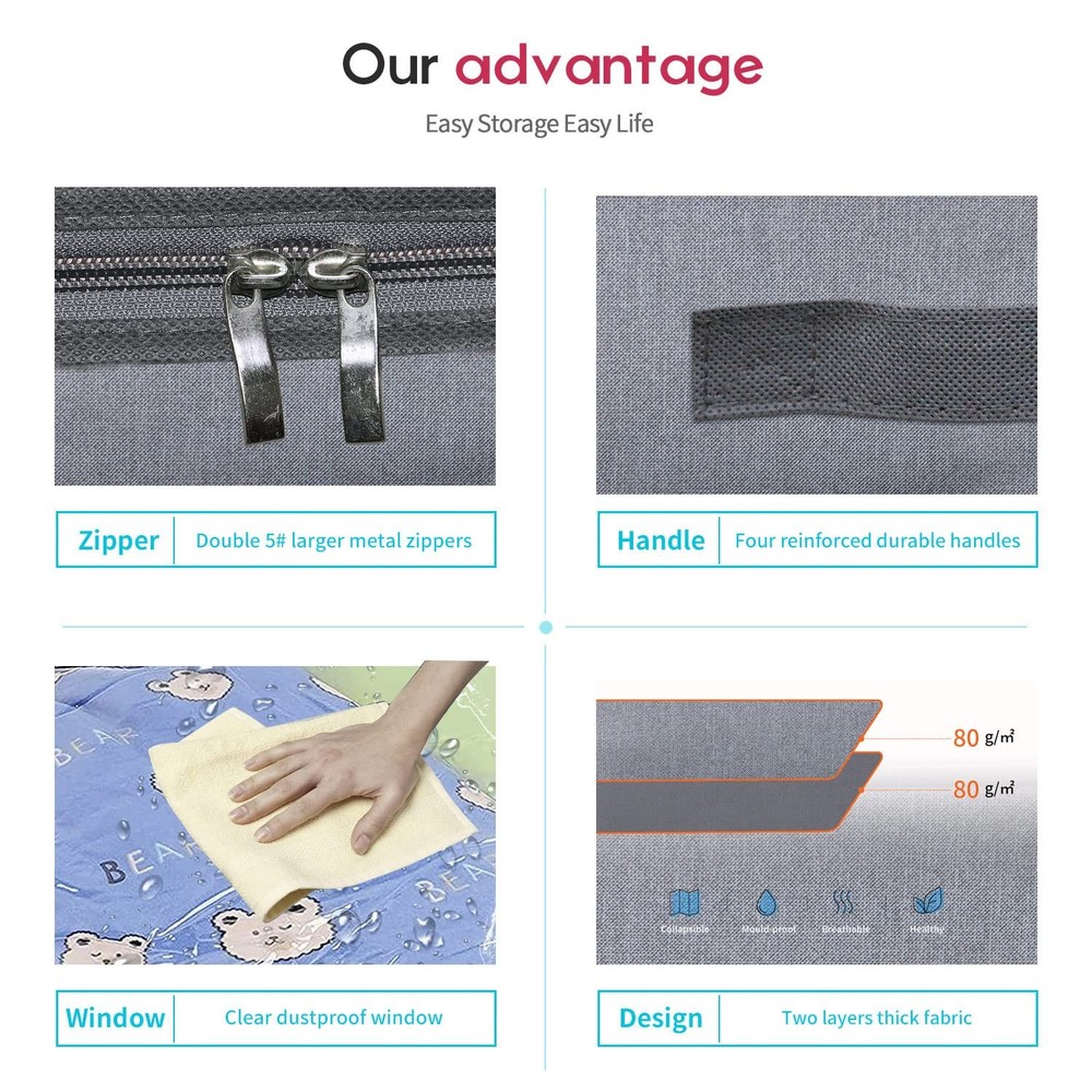 Foldable Underbed Bags 2 Pack - Blankets Clothes Comforters Storage Bag Breat...