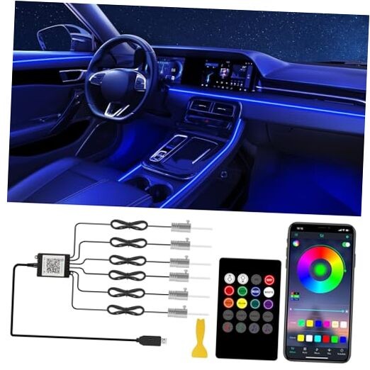 Interior Car LED Lights with Wireless APP/RF Remote Control, RGB 6 in 1