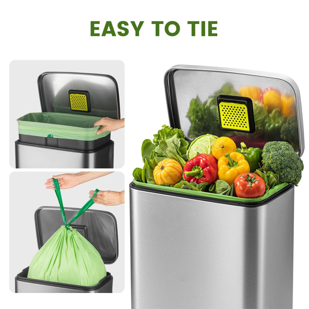 SUPERBIO 13 Gallon Compostable Drawstring Kitchen Waste Bag, 49.2 Liter, 30 C...
