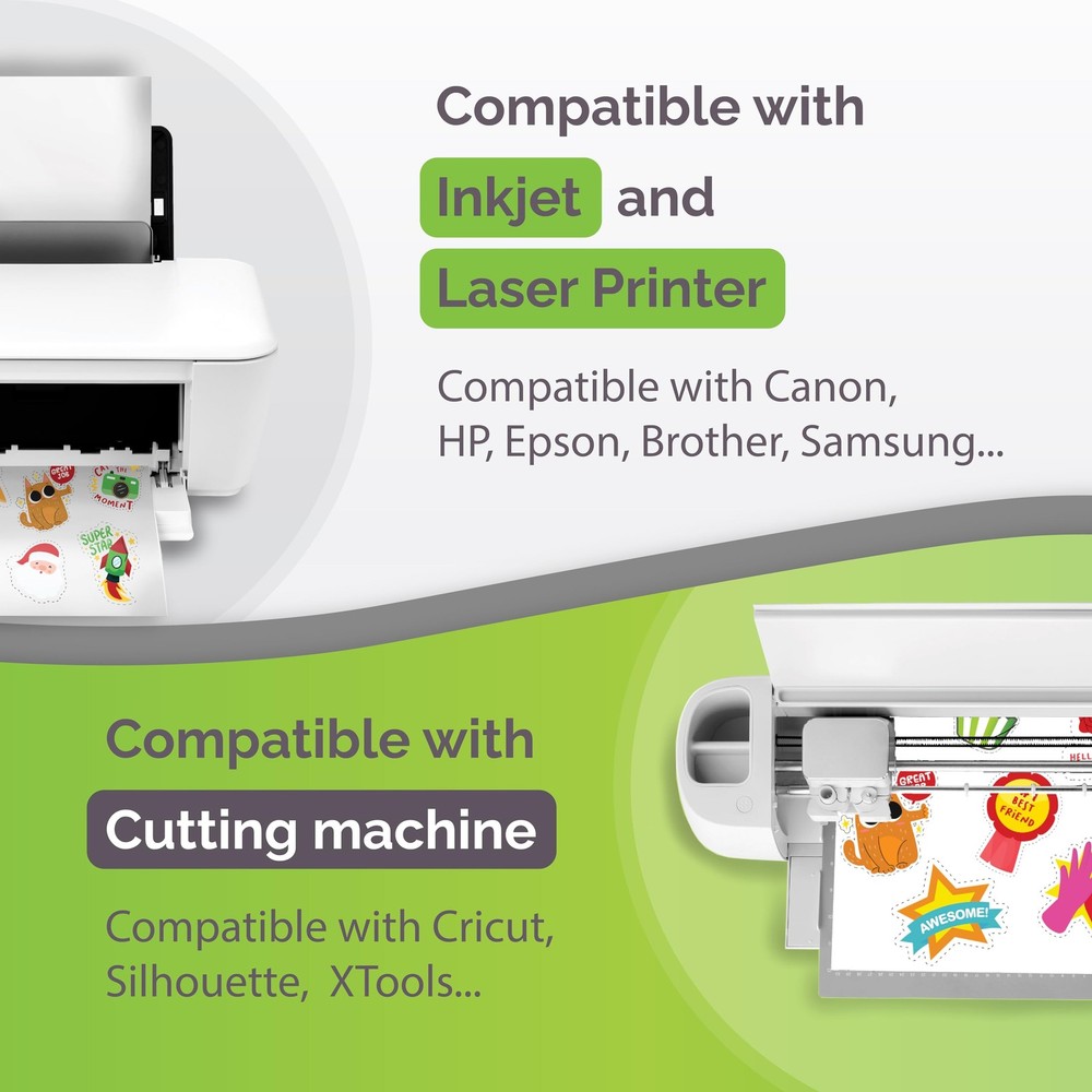 Premium Printable Vinyl Sticker Paper for Inkjet Printer - 34 Sheets Self-Adh...