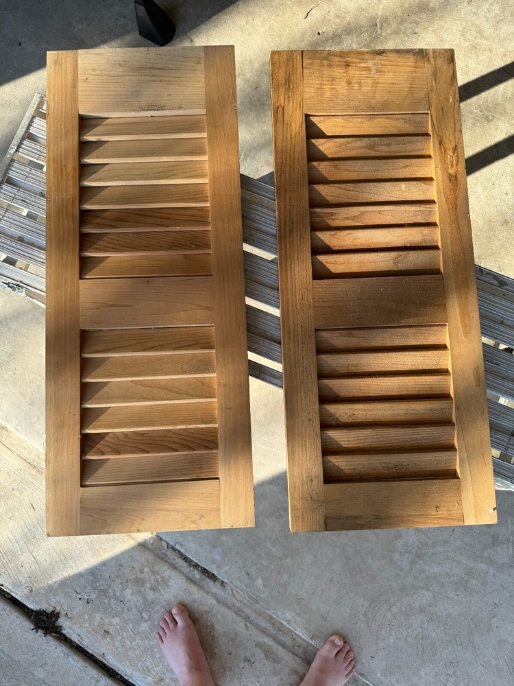 Custom Made solid Redwood Fixed Louvered Shutter set made for a 30" high window.