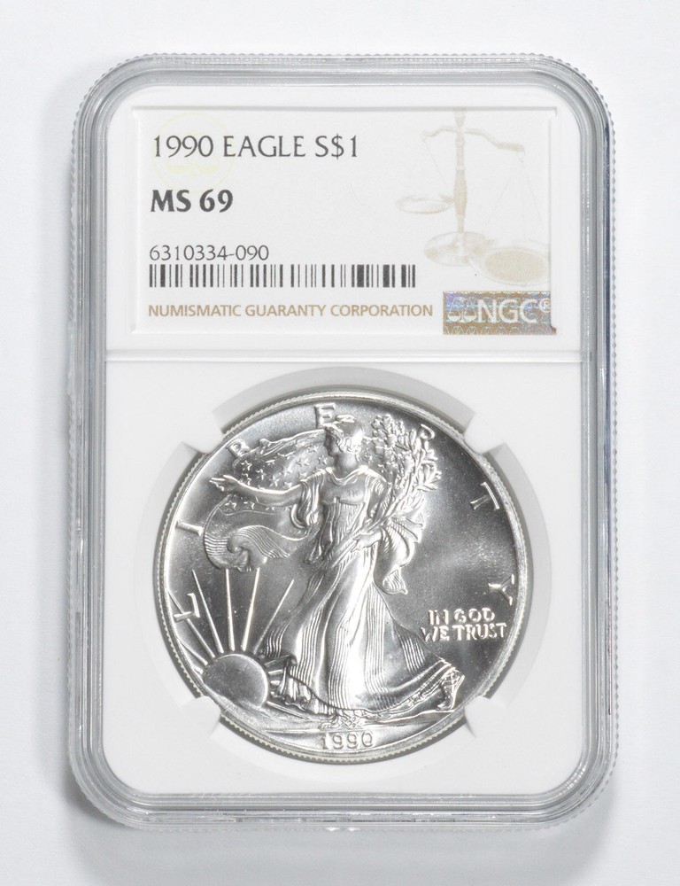MS69 1990 American Silver Eagle NGC Brown Label