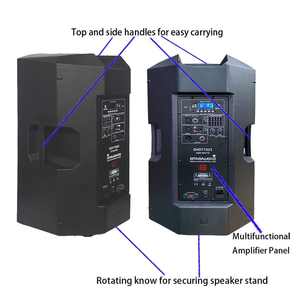 2-Way 15" PA Active DJs Speaker System 4000W Powered Karaoke Bluetooth Speaker