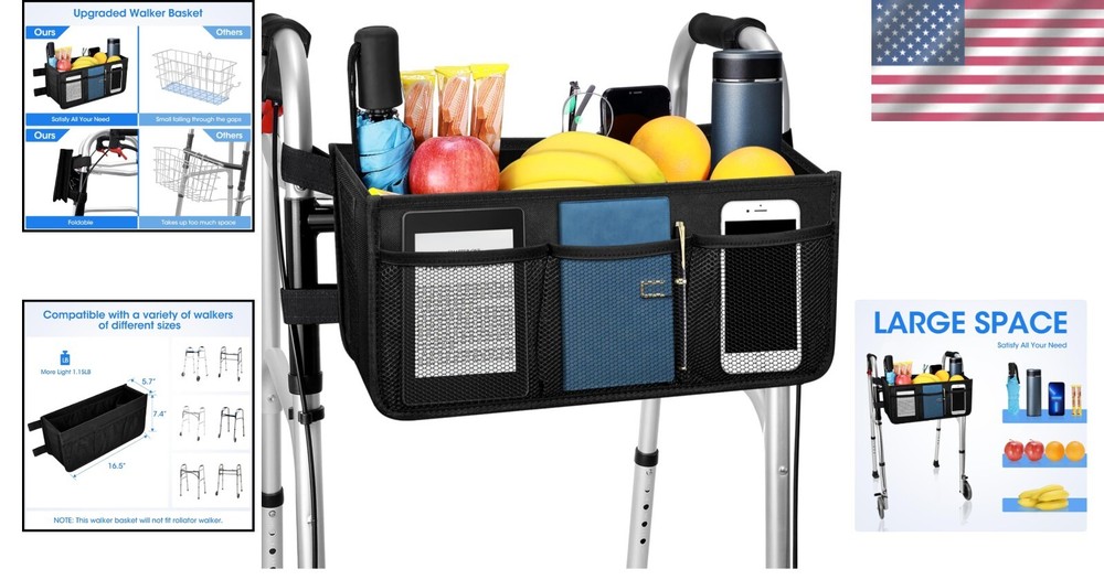 Customized Walker Accessories: Stable and Spacious Bag with Secure Cup Holder