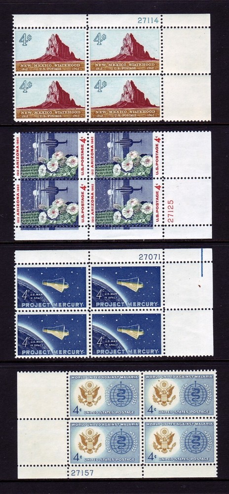1962 COMMEMORATIVE PLATE BLOCK YEAR SET.  (17) DIFFERENT.  SCV $17
