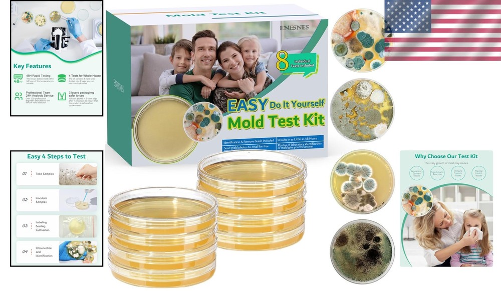 Complete Home Mold Kit with 8 Tests, Guide & Lab Support - Safe & Easy