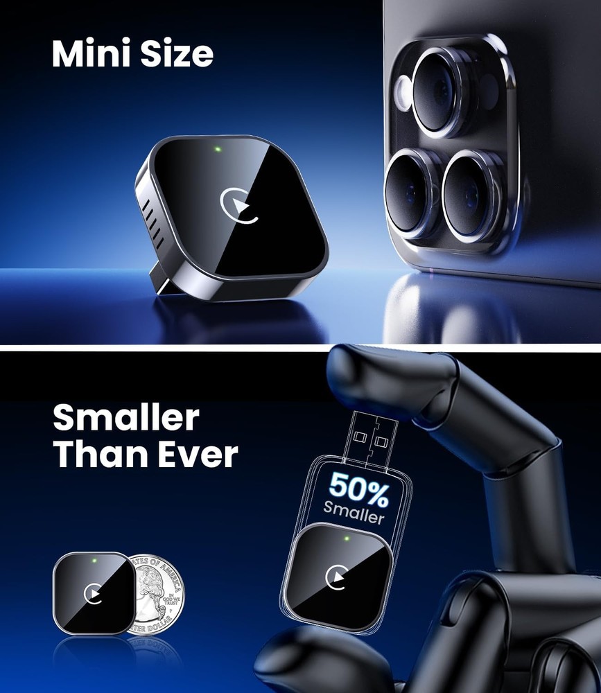 Wireless CarPlay Adapter & Android Auto Dongle, Fast Auto-Connect, Compact Plug