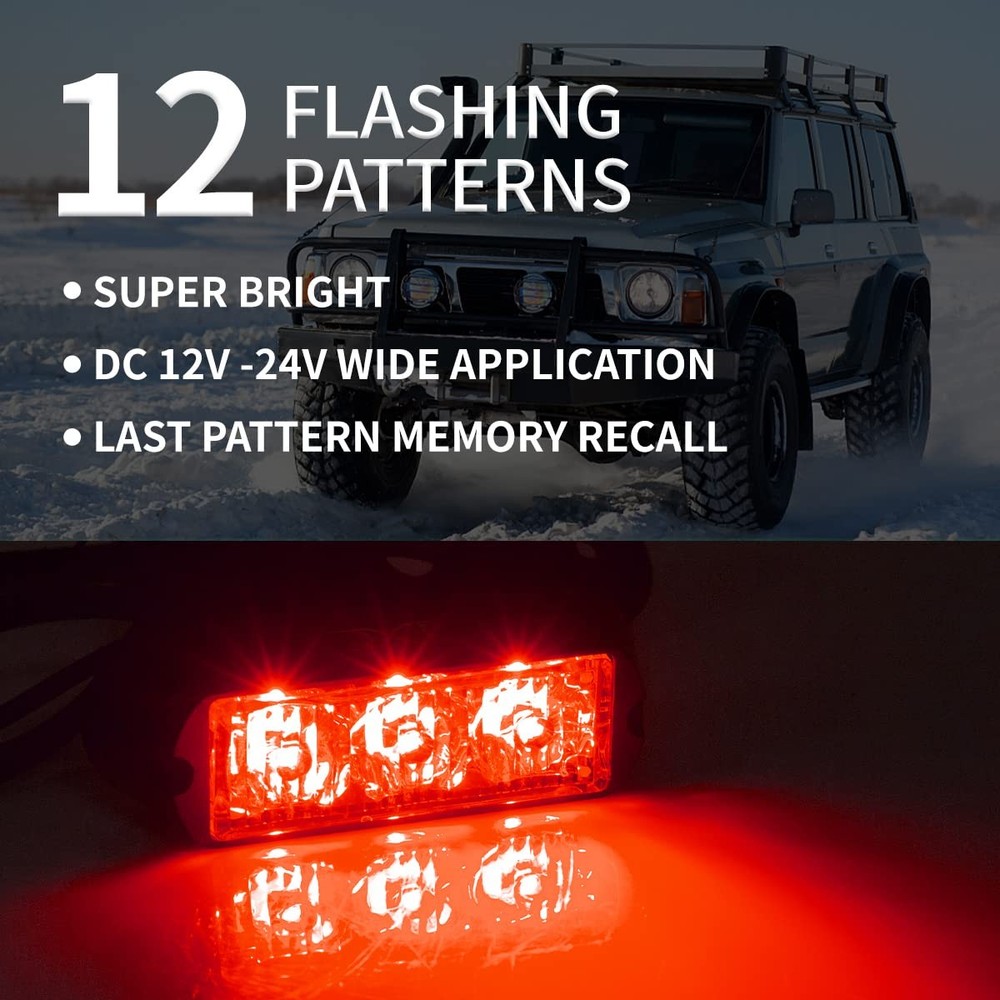 FXC (2PCS 3-LED Strobe Light Red Waterproof Emergency Beacon Flash