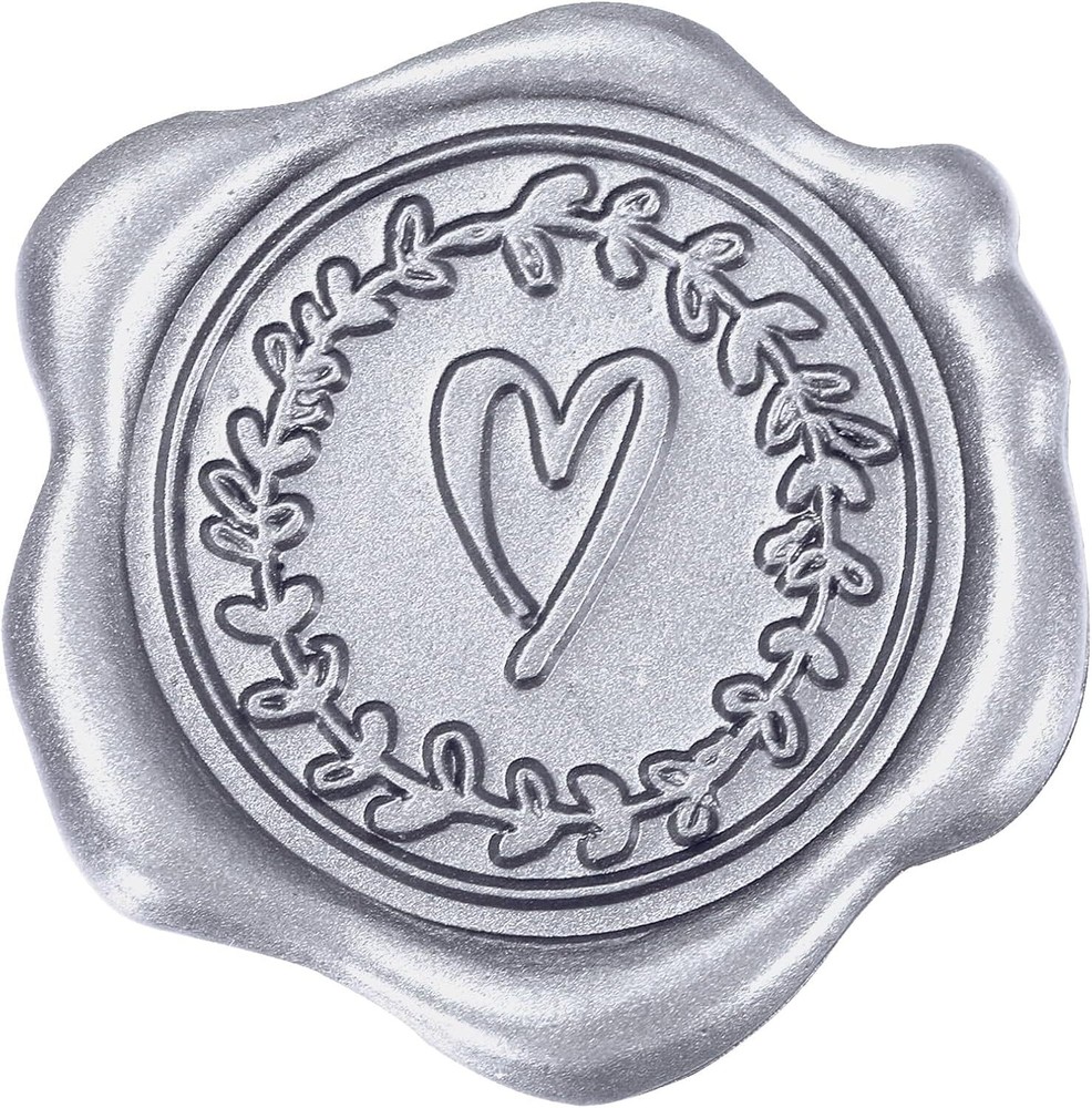 Whaline 50Pcs Embossed Wax Seal Stickers Silver Heart Pattern Envelope