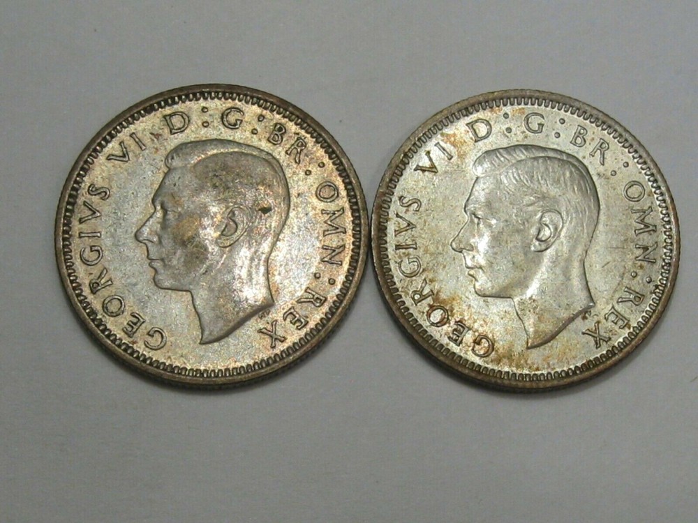 2 Unc Silver 6 Pence Great Britain Coins.  #16
