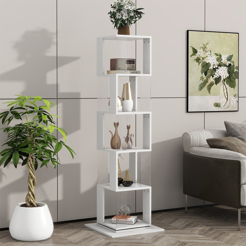 5-Tier Rotating Bookshelf Floor Rack Freestanding Bookcase Storage Display Rack