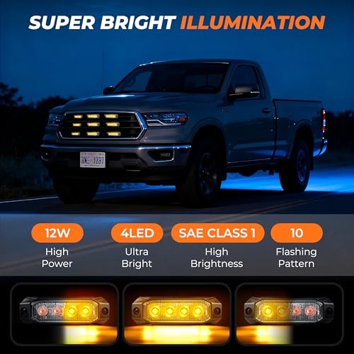 Amber Surface Mount Strobe Lights for Trucks,2026 Updated [SAE Class 1]