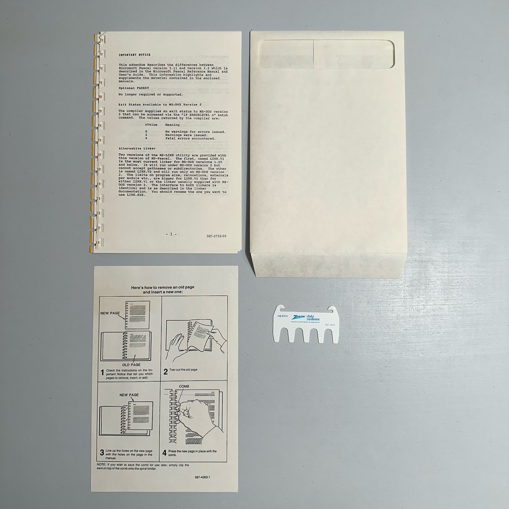 Zenith Data Systems Heath Computer Microsoft PASCAL Compiler MS-DOS Software