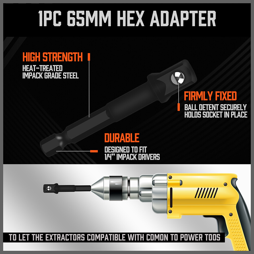 15PC Impact Bolt & Nut Remover Set Extractor Damaged Rusted Adapter Storage Case