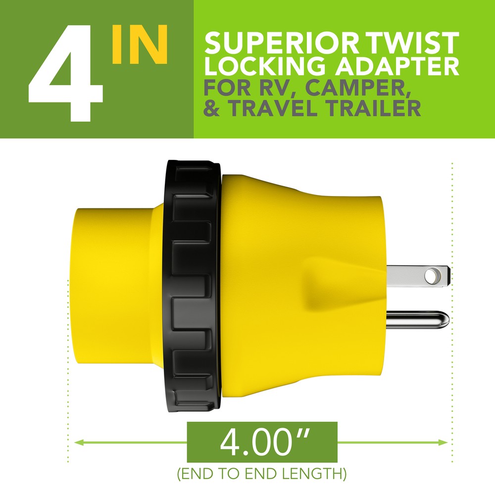 RV Power Cord Adapter 15 amp Male to 30 amp Twist Lock Female Camper Detachable