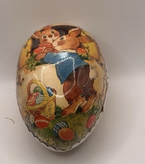 Vintage German Paper Mache Fillable Nesting Easter Eggs 7” & 4.5” Set