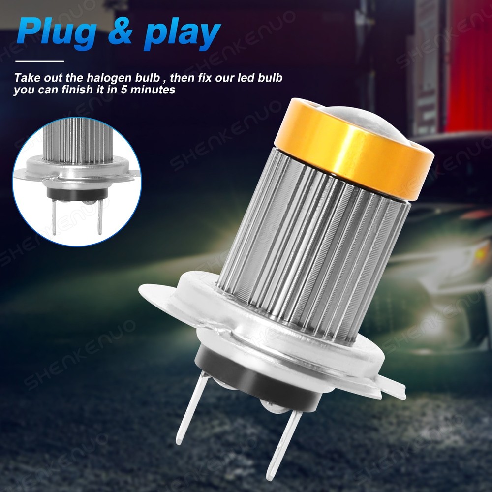 2pcs Error H7 LED Headlight Bulb Hi/Low Bulbs Beam 3000K Yellow Replacement