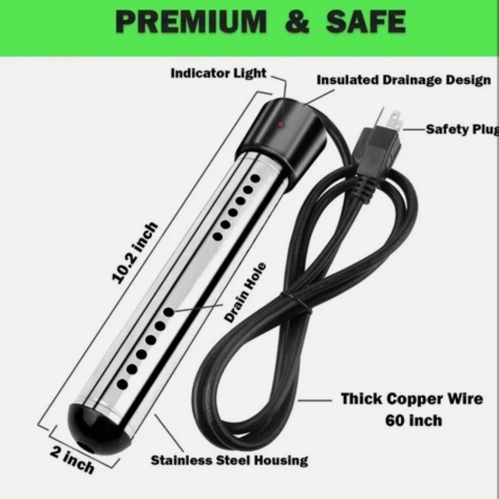 2000W Immersion Water Heater Submersible Portable Electric Heater 110-125VAC