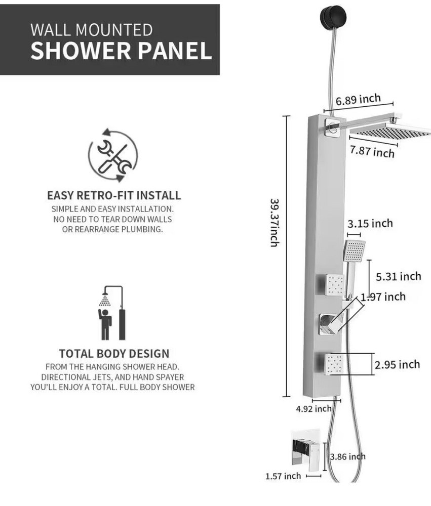 BWE Shower Tower Panel System 2.5-GPM Black Nickel 2-Jet 4-Functions 1-Handle