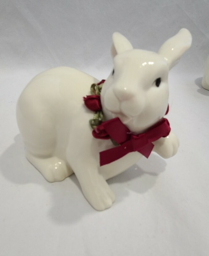 Easter Bunnies Bunny Rabbit White Ceramic Porcelain Figurines Tabletop Decor