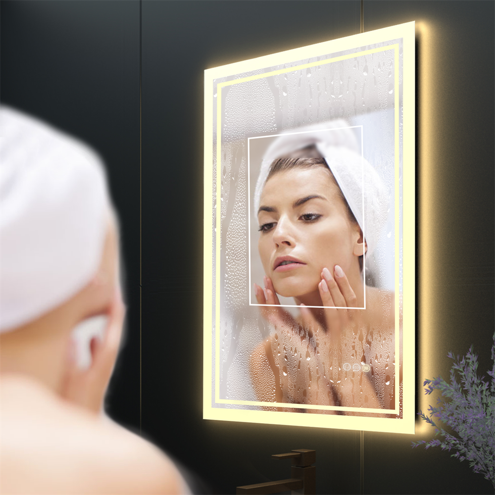 Smart Bathroom Mirror LED Memory Vanity Mirror Touch Sensor Anti-fog Wall Mirror