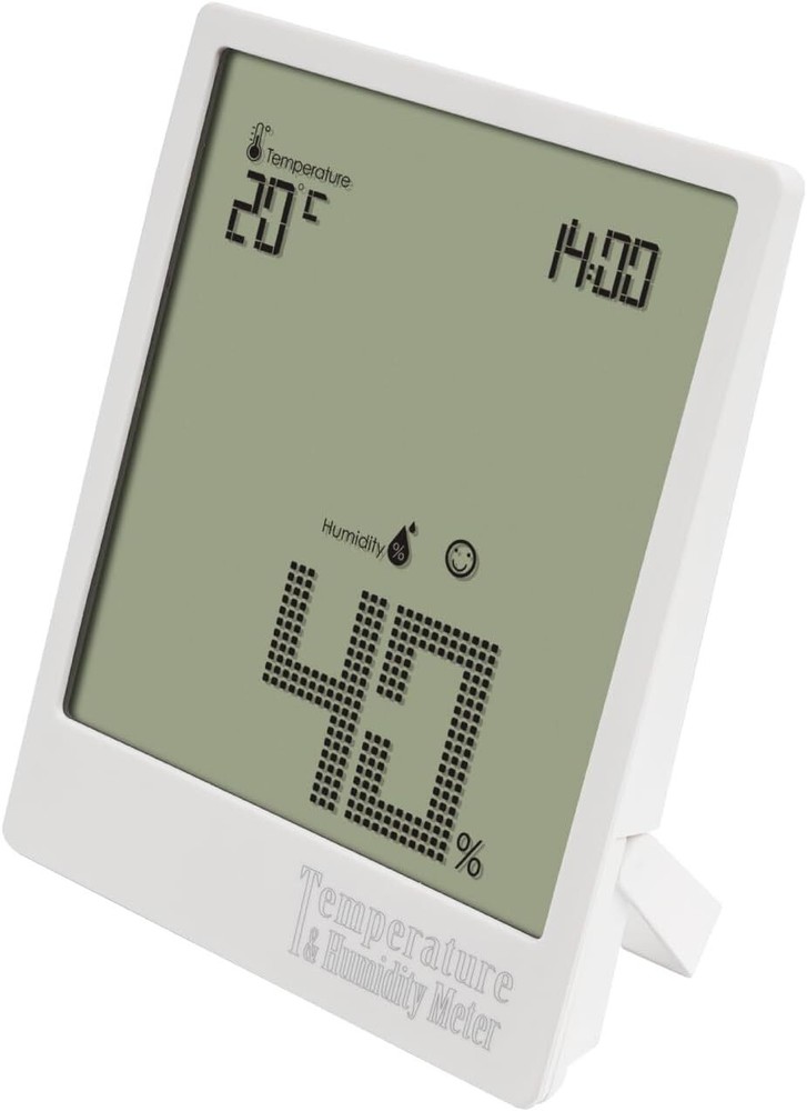 Digital Temperature & Humidity Meter, Big Digits Display, 12/24 Hours Clock