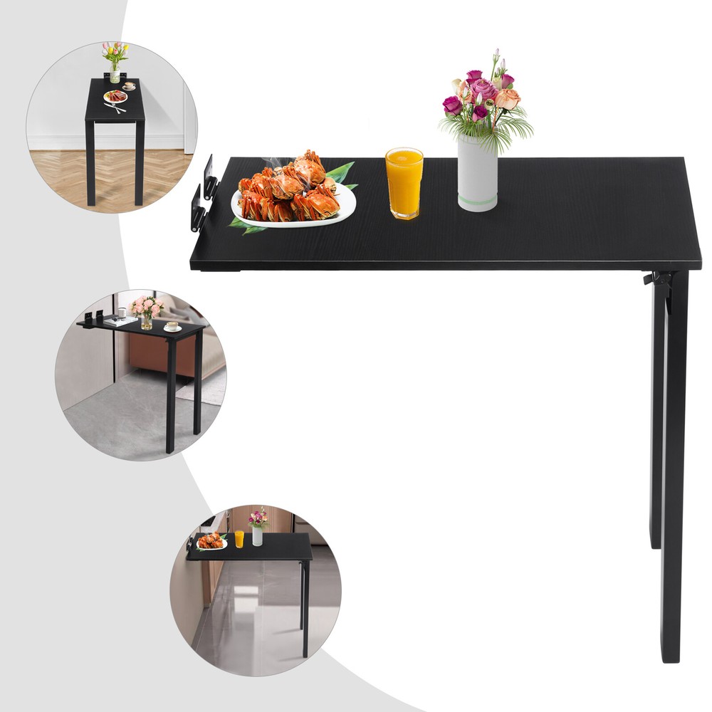 Black Folding Dining Table L-Shape Wall Mounted Floating Folding Table 132.28lbs