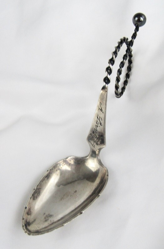 830 Silver J. Strand Tea Caddy Spoon with Fancy Twisted Loop Handle & Ball Tip