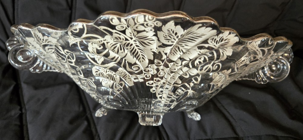 Vintage Silver Overlay Fruit Bowl with Grapevine Pattern, BEAUTIFUL! 1930's