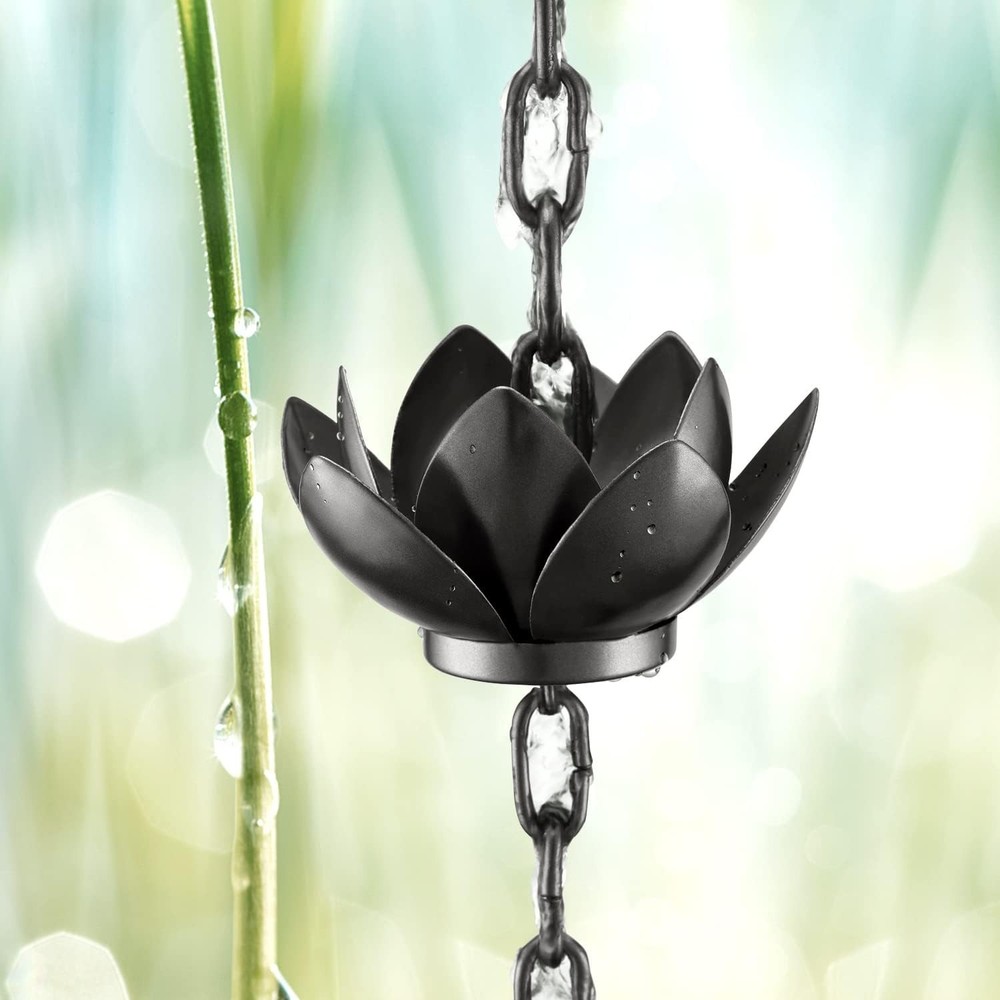 Rain Chain with Adapter, 8.5ft Adjustable Lotus Rain Catcher Chain for Gutter...