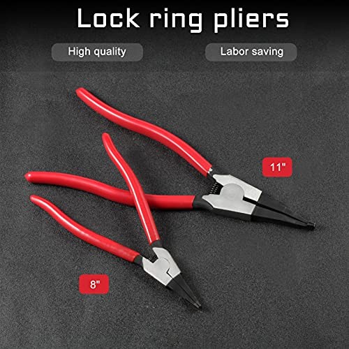 11-Inch Lock Ring Pliers - Flat Snap Ring Pliers with Angle Tip and Reverse 11"