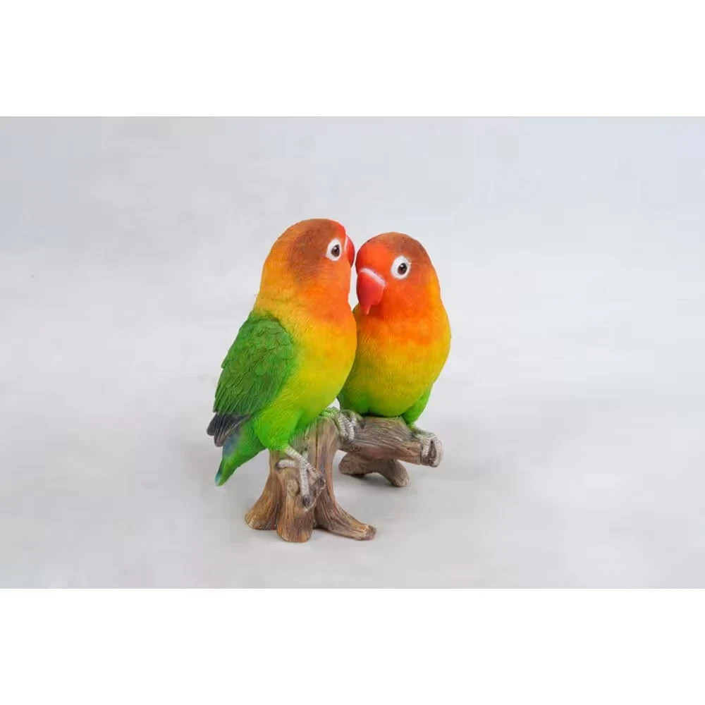 Lovebird Parrots on Branch Statue