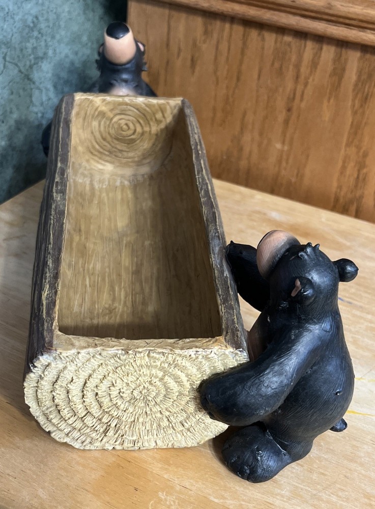 Two Black Bears Lifting A Log Planter
