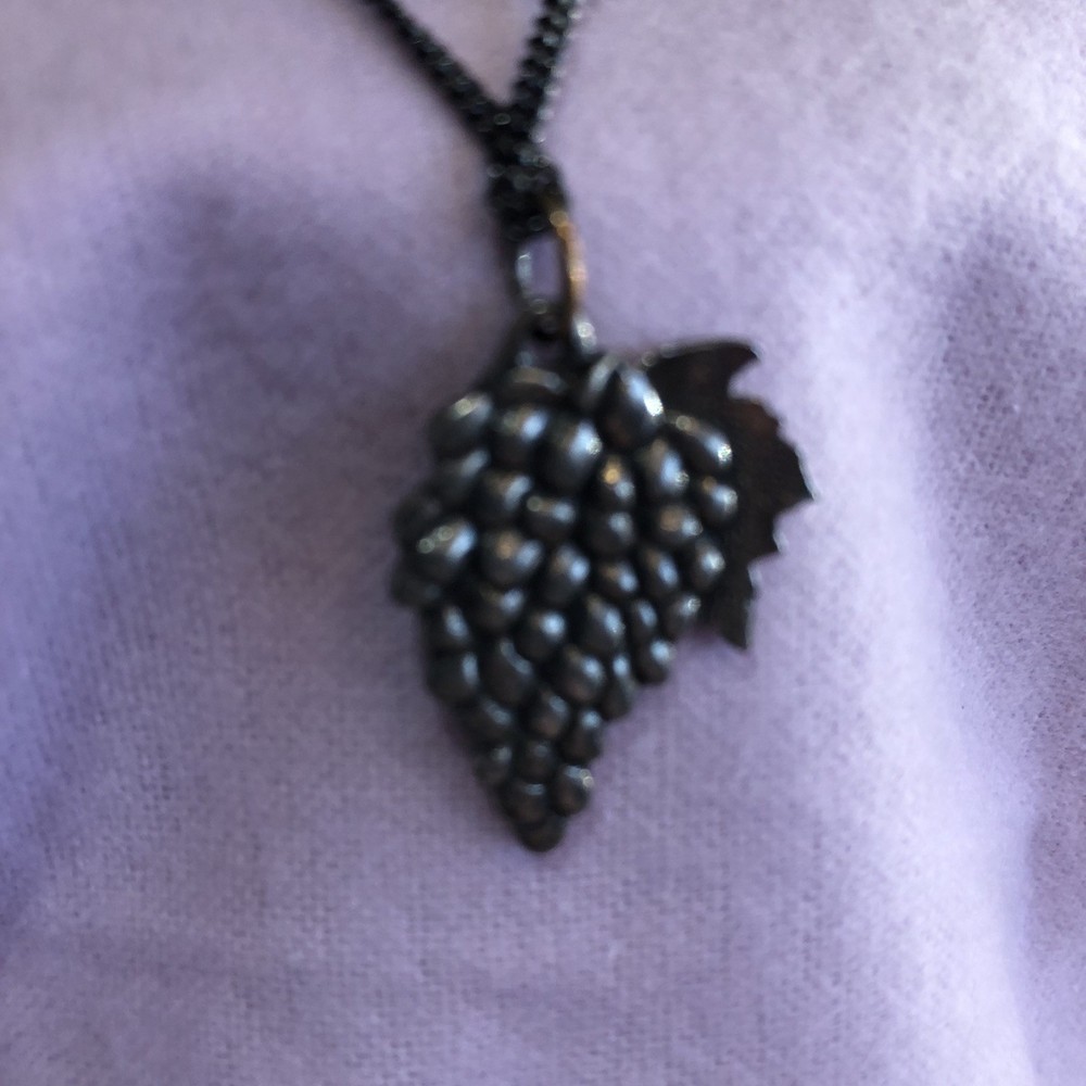 Vintage Pewter Grape Cluster Wine Leaf Necklace Earring Set Handmade Danforth 94